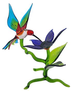 Blüte mit Kolibri, stehend / Blüte blau